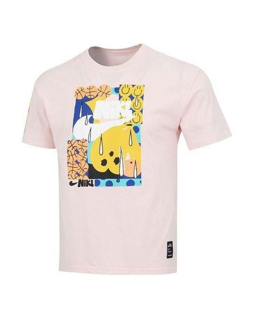 Nike Pink Ss22 Smiling Face Basketball Pattern Printing Breathable Sports Short Sleeve Large Light T-Shirt for men