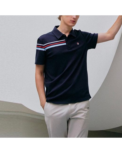 Fila Blue Contrast Colors Stripessport Casual Short Sleeve Poloshirt S for men