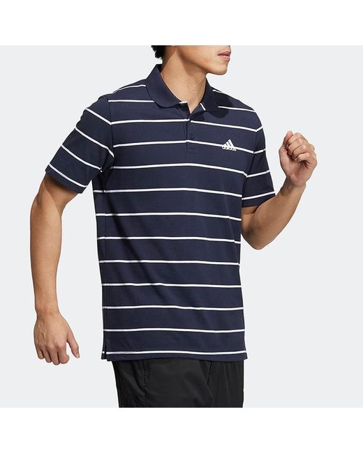 Adidas Blue Fi Stripe Small Label Athleisure Casual Sports Short Sleeve Polo Shirt for men
