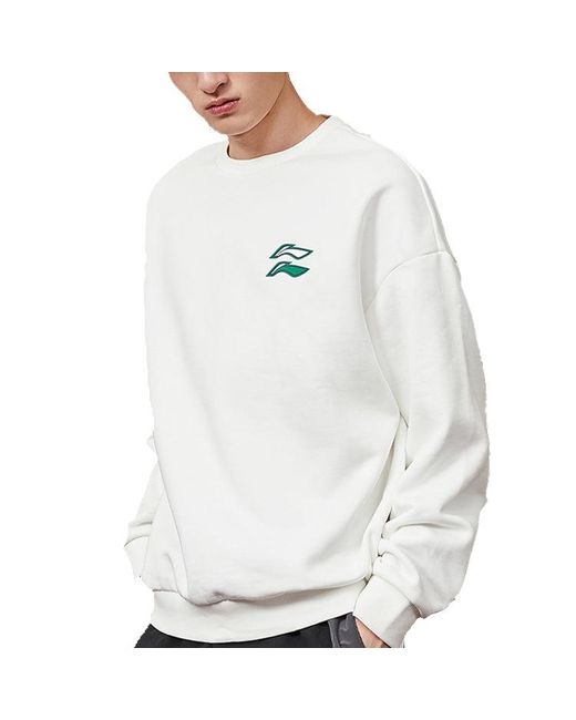 Li-ning White Round Neck Casual Sports Long Sleeves Pullover for men