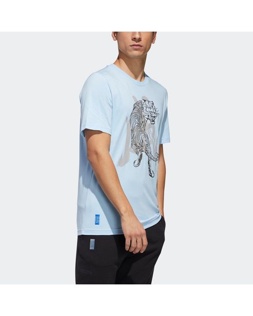 Adidas Blue Wj Gfx Tee Series Printing Sports Round Neck Short Sleeve for men