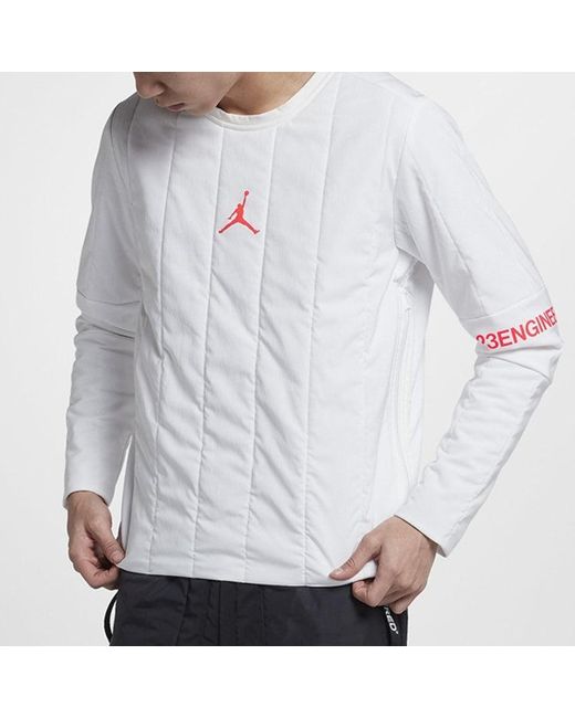 Nike White 23 Engineered Quilted Round Neck Pullover Logo Sports Long Sleeves for men