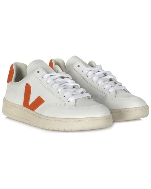 Veja White V-12 Leather Pumpkin'
