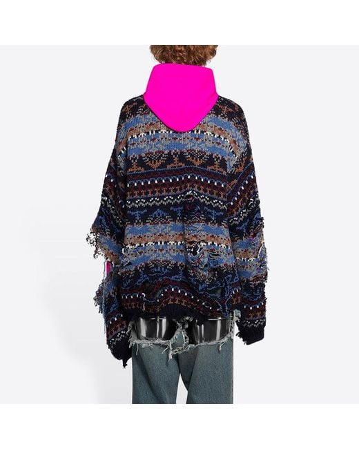 Balenciaga Blue Destroyed Fair Isle Wool-Blend Jumper