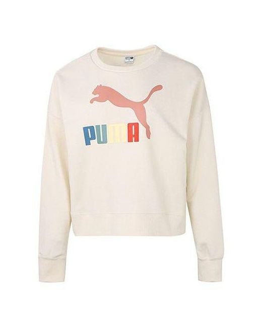 PUMA White (Wmns) Classics Metallic Logo Crew Tr Round-Neck Sweatshirtbeige