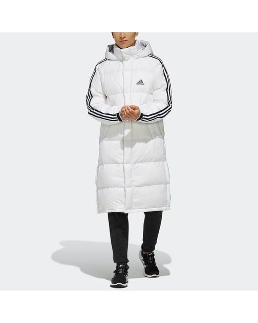 Adidas Blue 3St Long Parka Stay Warm Solid Color Mid-Length Hooded Down Jacket for men