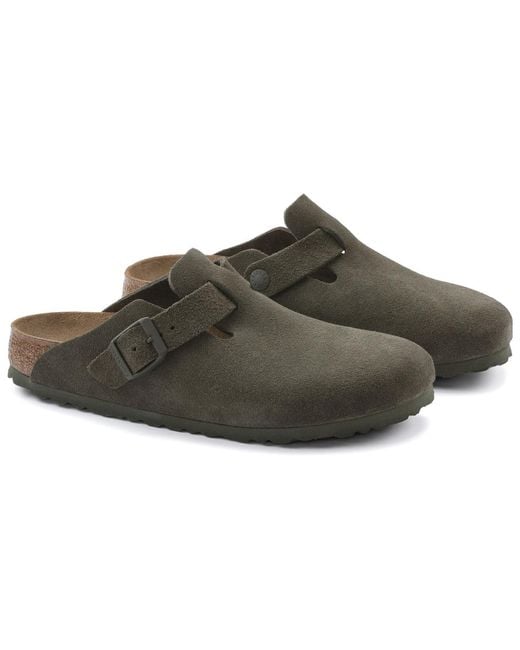 Birkenstock Brown Boston Suede Leather Regular 'Suede Moss' for men