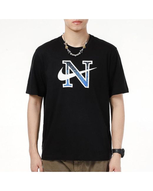 Nike Black Alphabet Logo Athleisure Casual Sports Breathable Short Sleeve for men