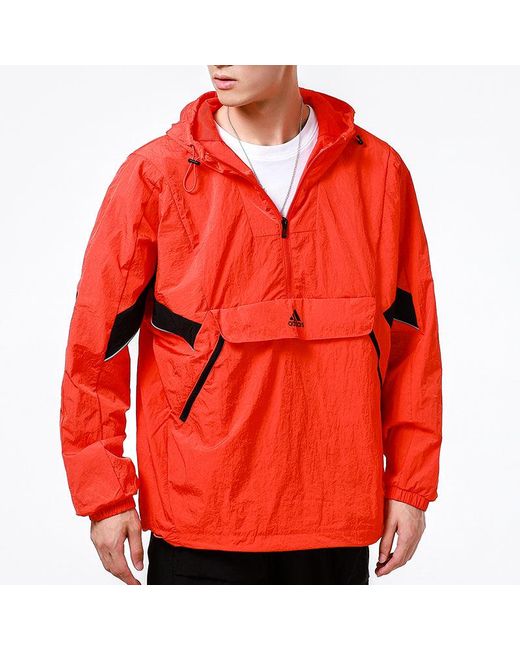 Adidas Red Athleisure Casual Sports Running Training Woven Hooded Jacket for men