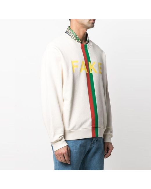 Gucci Fake Not Printed Crew Sweater in White for Men | Lyst UK