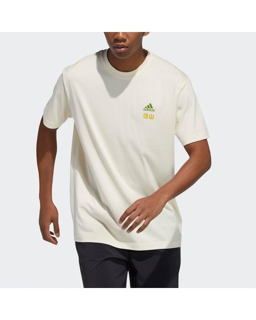 Adidas White Iseem Gfx Sports Printing Round-Neck