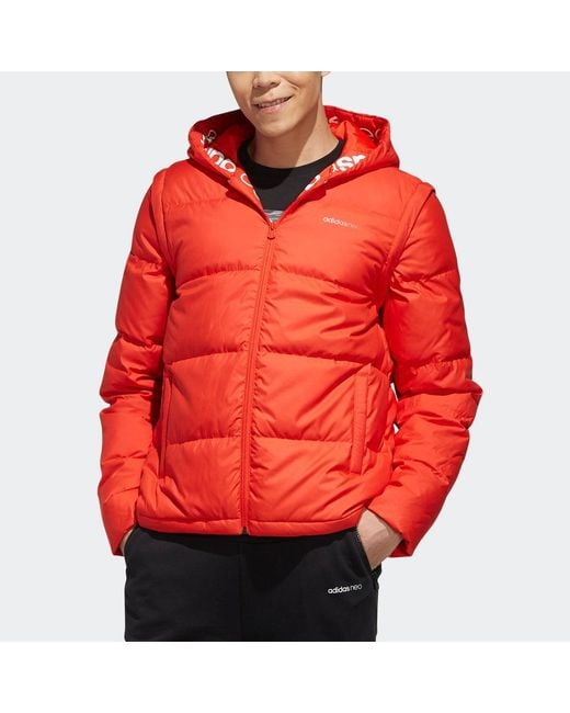 Adidas Red Neo Sports Hooded Detachable Long Sleeves Down Jacket for men
