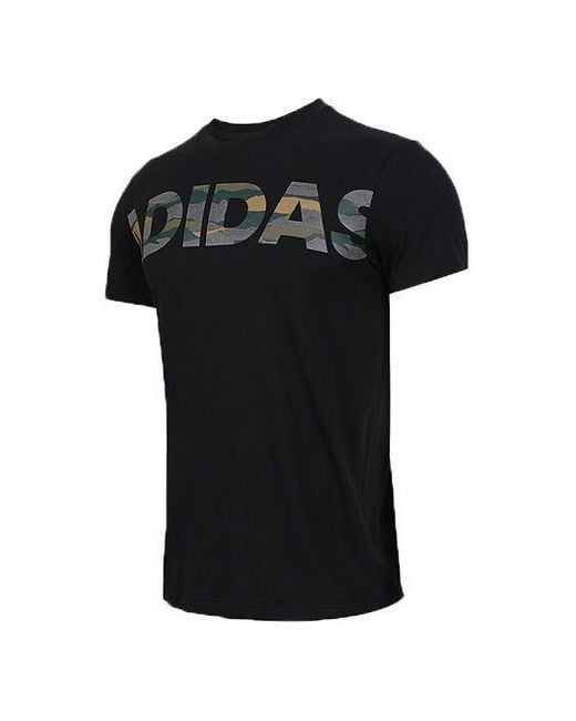 Adidas Black Logo Large Alphabet Printing Short Sleeve for men