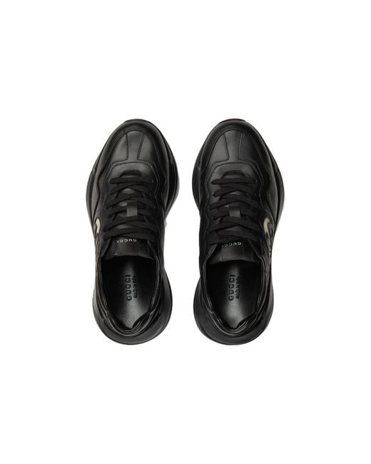 Gucci Black Rhyton Interlocking G Leather Low-top Trainers