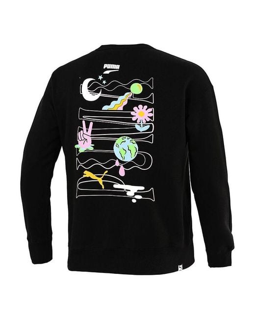 PUMA Black Back Large Printing Sports Training Knit Pullover for men