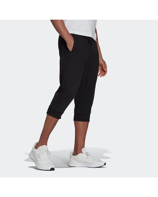 Adidas Black M 3S Ft Tc 34Pt Embroidered Logo Stripe Knit Bundle Feet Cropped Pants for men