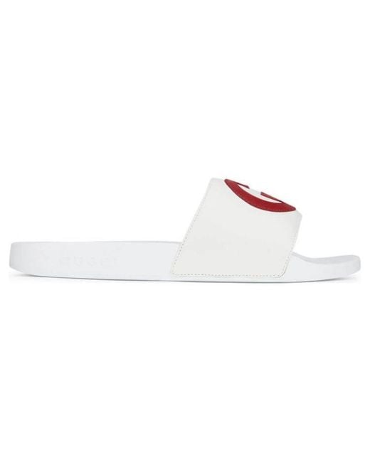 Gucci White Gg Pattern Leather Slipper for men