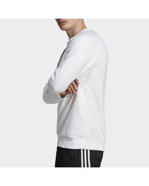 Adidas White Trefoil Essesentials Crewneck Sweatshirt for men