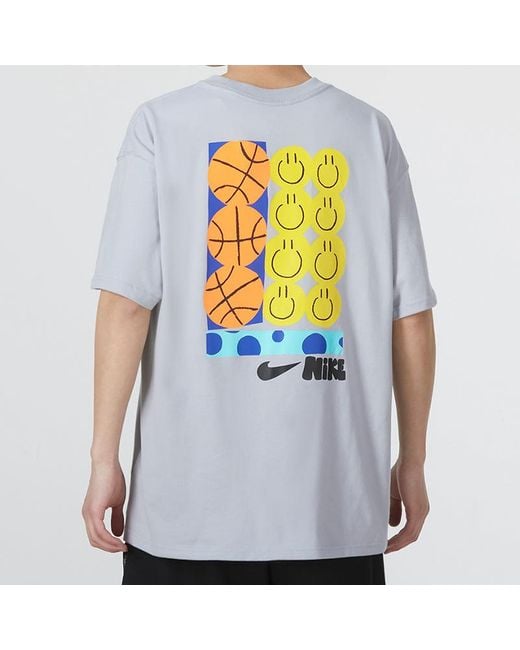 Nike Gray Smiling Face Basketball Pattern Printing Breathable Sports Short Sleeve Wolf T-Shirt for men