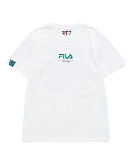 Fila White Casual Sports Round Neck Printing Knit Short Sleeve for men