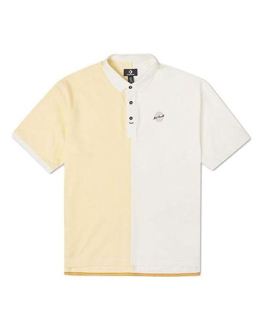 Converse Natural Splicing Colorblock Lapel Short Sleeve Cream Polo Shirt for men