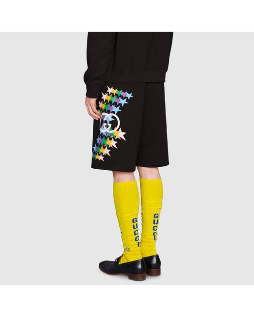 Gucci Black Ss21 Interlock Double G Printing Cotton Shorts for men