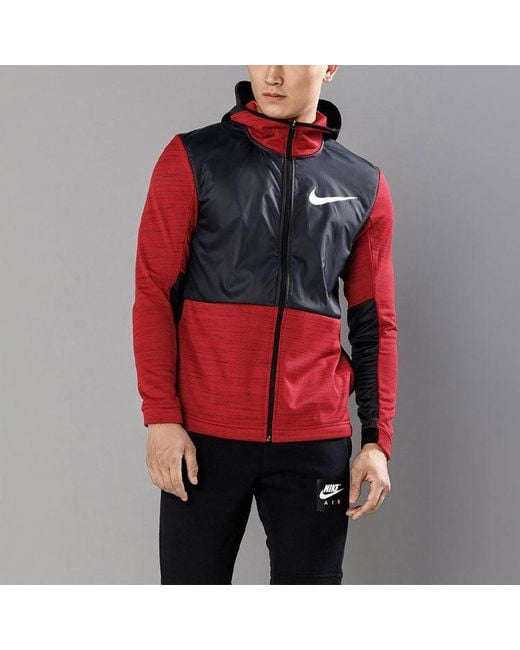 Nike Red Dri-Fit Basketball Sports Splicing Fleece Lined Knit Hooded Jacket for men