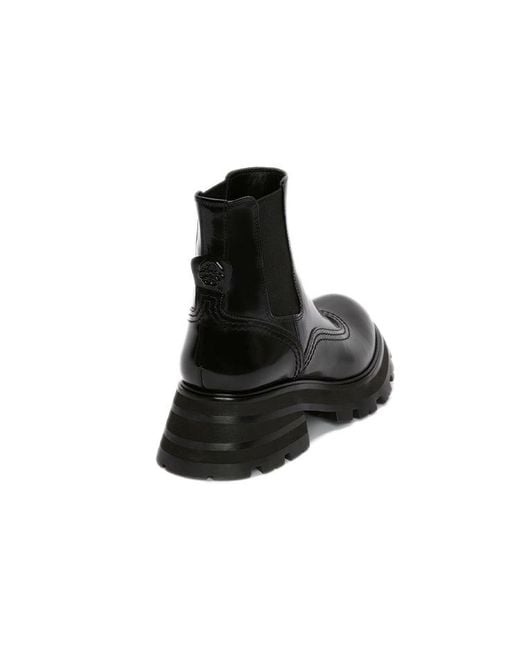 McQueen Black (Wmns) Leather Chelsea Ankle Boots
