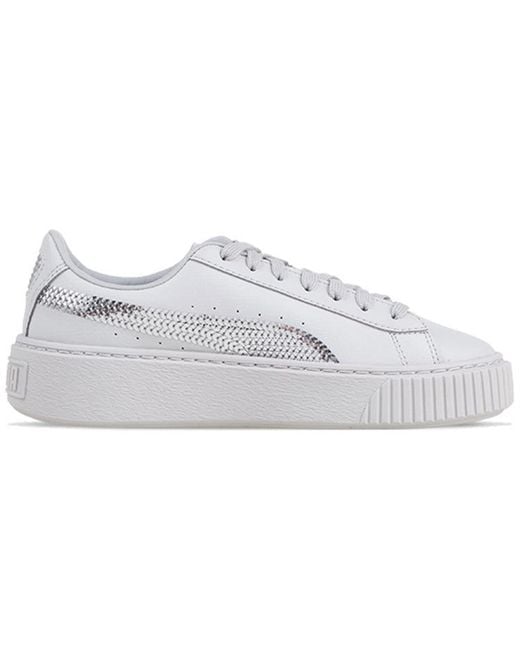 PUMA White (Wmns) Basket Platform Bling