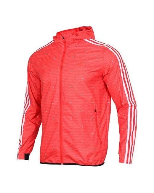 Adidas Red Wb Aop 3S Woven Casual Sports Hooded Jacket for men