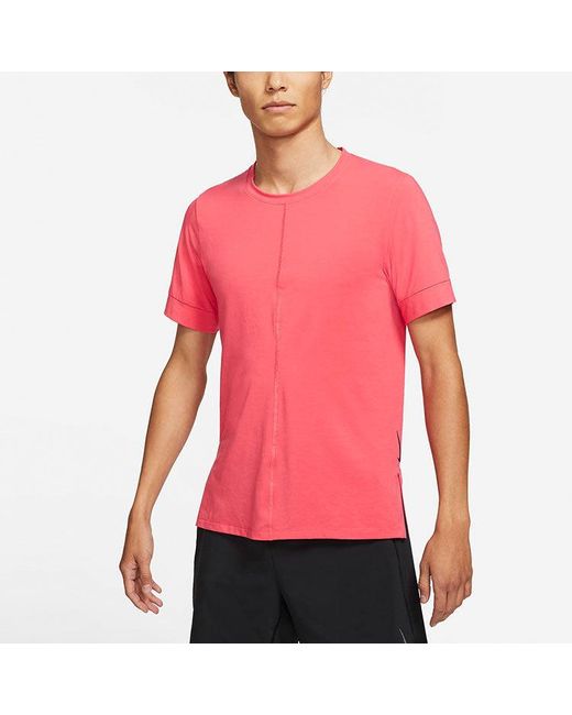 Nike Pink Yoga Dri-Fit Sports Quick Dry Short Sleeve Light for men