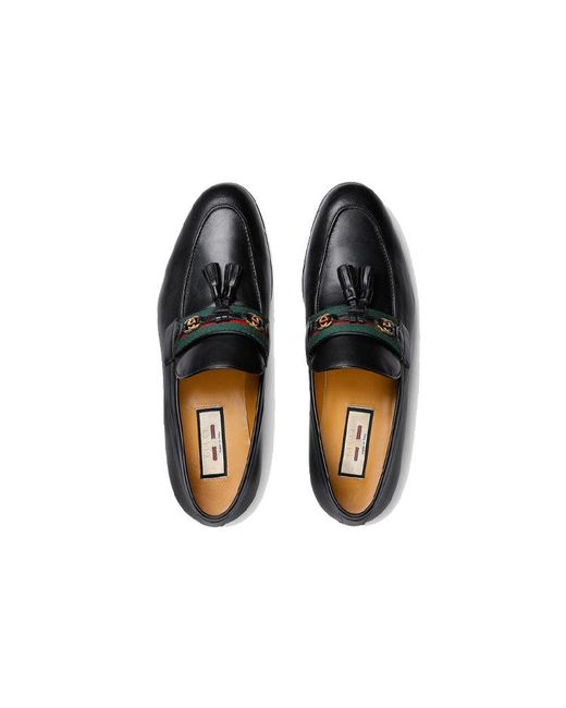 Gucci Black Interlocking G Tassel Leather Loafers for men