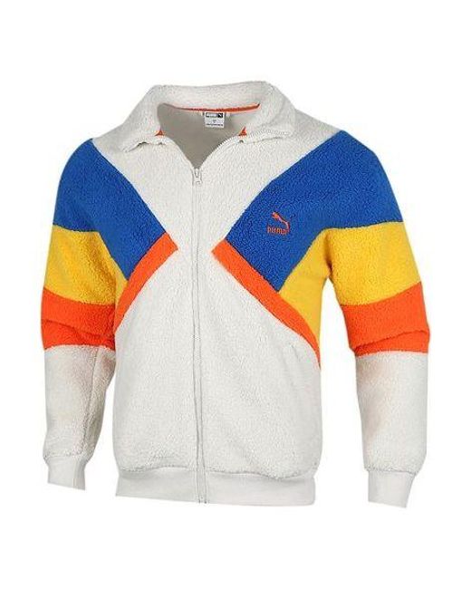PUMA Blue Retro Block Sherpa Stand Collar Colorblock Lamb's Wool Casual Jacket for men