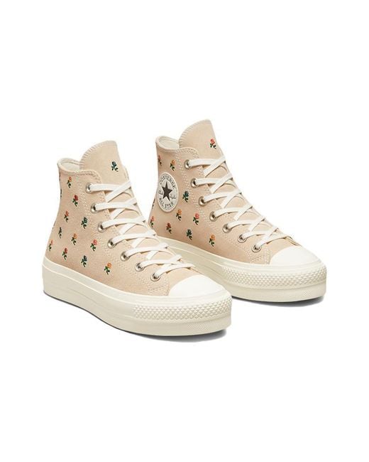Converse Natural (Wmns) Chuck Taylor All Star Lift Platform High 'Embroidered Roses'