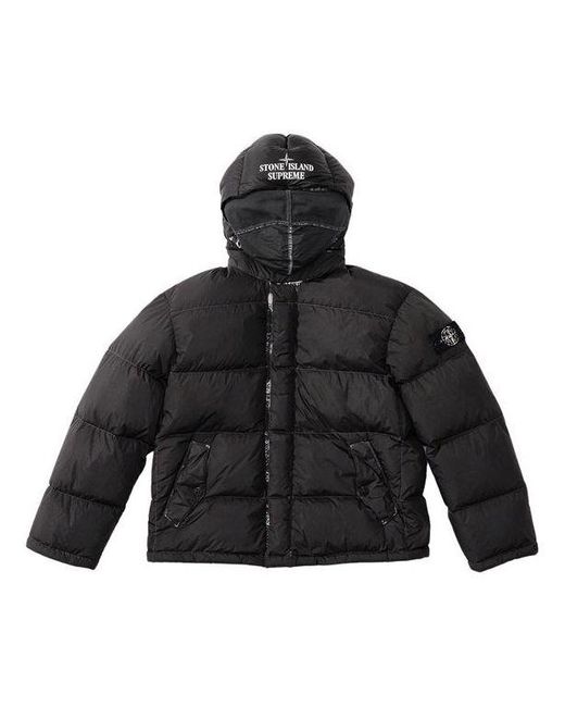 Supreme Black X Stone Island Painted Camo Crinkle Down Jacket for men