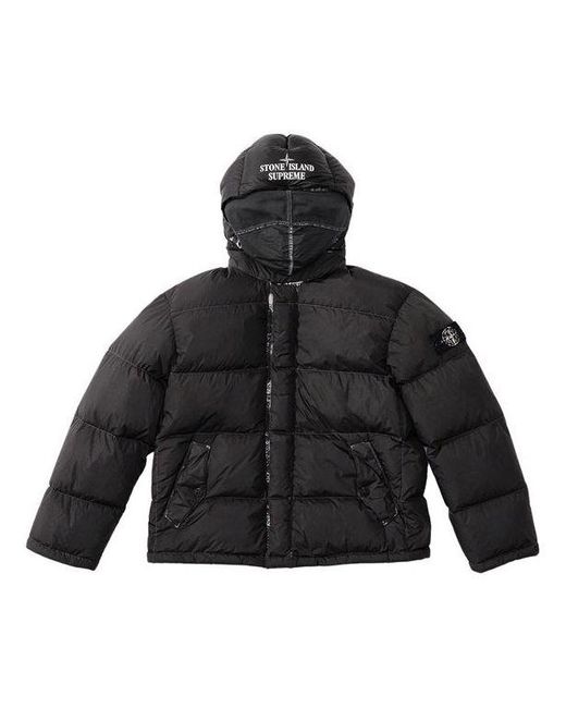 Supreme X Stone Island Painted Camo Crinkle Down Jacket in Black