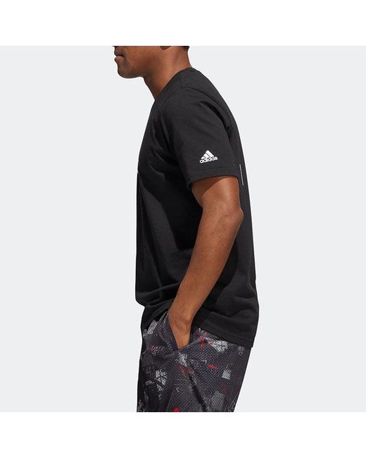 Adidas Black Alphabet Printing Sports Round Neck Short Sleeve T-Shirt for men