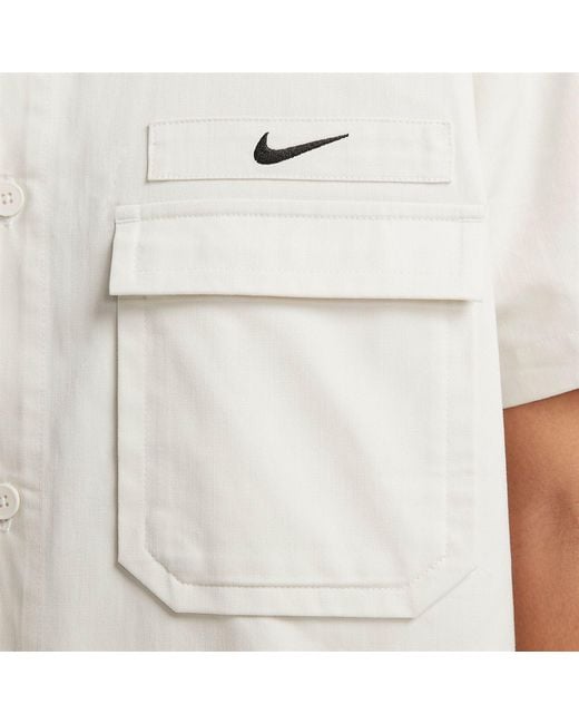 Nike White Life Woven Military Short-sleeve Button-down Shirt Cotton for men