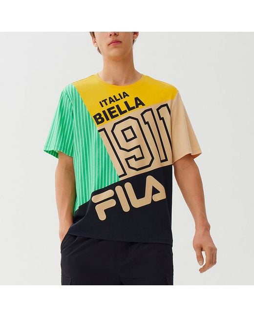 Fila Black Contrast Color Stitching Logo Short Sleeve for men