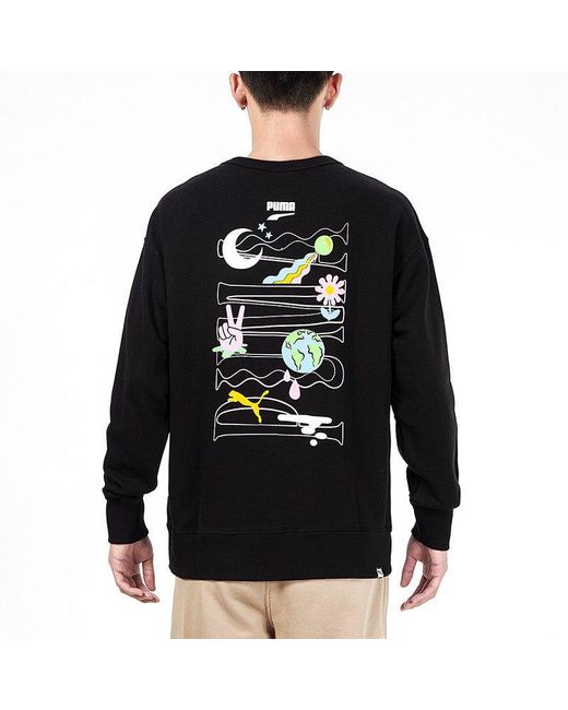 PUMA Black Back Large Printing Sports Training Knit Pullover for men