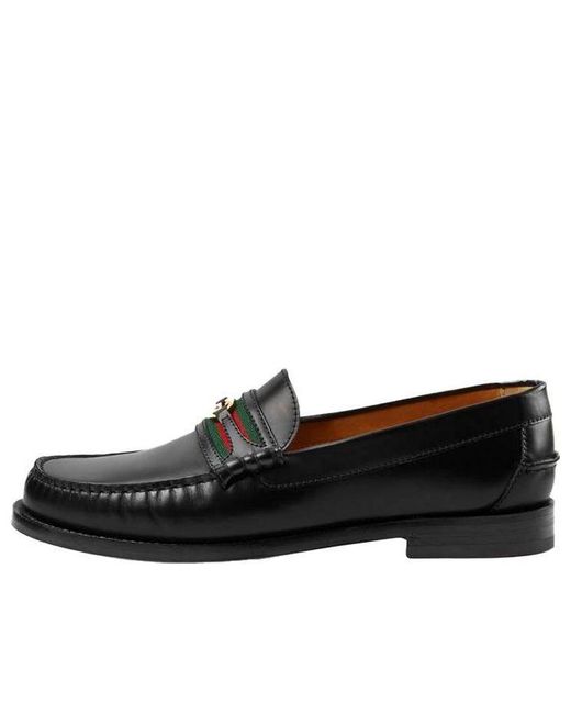 Gucci Black Loafer With Interlocking G Green And Red Web for men