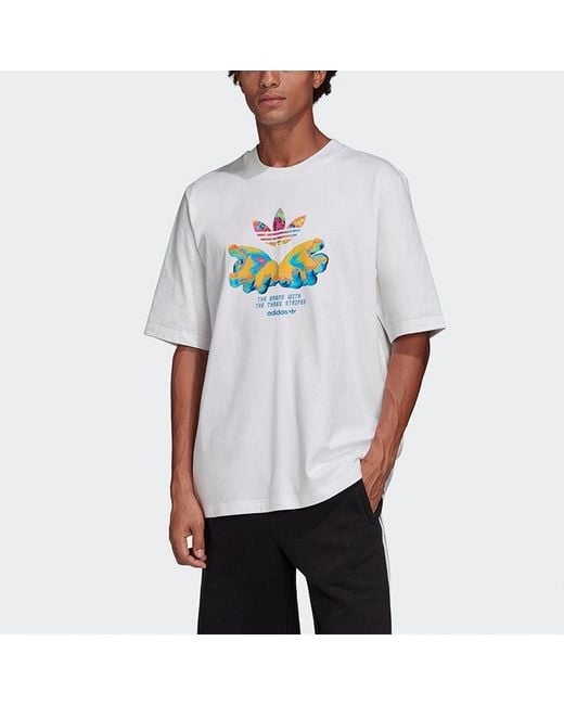 Adidas White Originals Graphic Tee Printing Short Sleeve for men