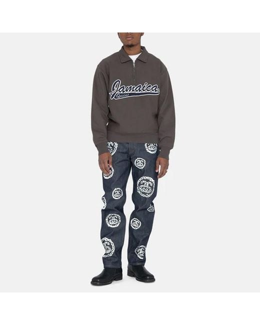 Stussy Gray X Denim Tears Half Zip Fleece 'Charcoal' for men