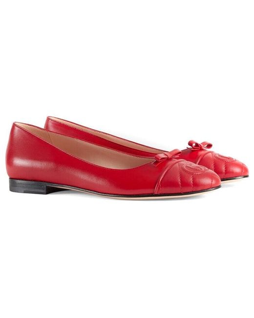 Gucci Red Ballet Flat With Double G Leather