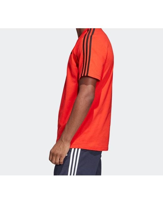 Adidas Red E 3S Tee Classic Stripe Training Sports Round Neck Short Sleeve for men