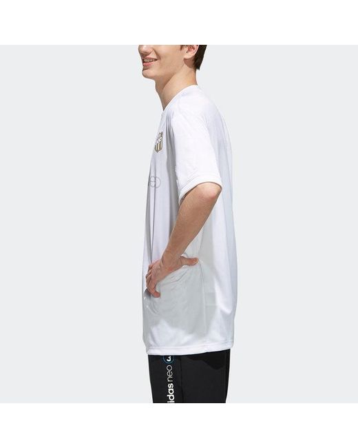 Adidas White Neo Logo Printing Sports Round Neck Short Sleeve T-Shirt for men