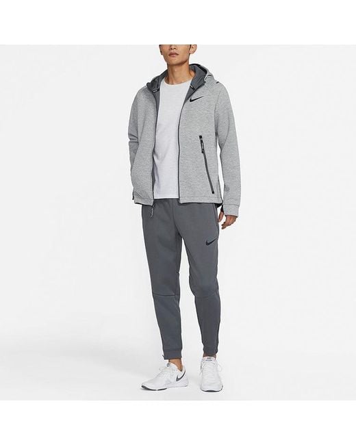 Nike Gray Pro Therma-Fit Full-Length Zipper Cardigan Knit Training Hooded Jacket for men