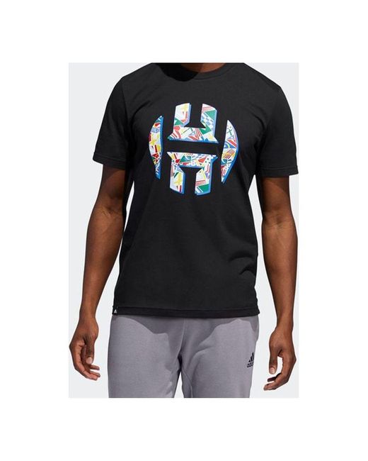 Adidas Black Batw Hrdn Logo Sports Basketball Short-Sleeve Tee for men