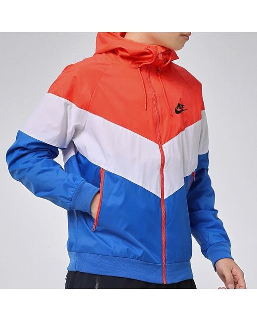 Nike Blue Woven Windproof Athleisure Casual Sports Hooded Jacket for men