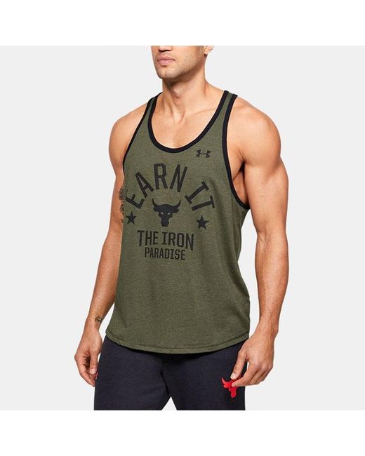 Under Armour Green Project Rock Pain Into Power Tank Top for men